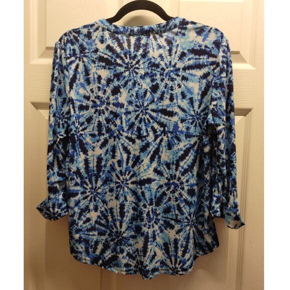 Lot of 2 Ava & Grace Women's Size Petite Large PL Blue Abstract Popover Tops - Picture 2 of 8